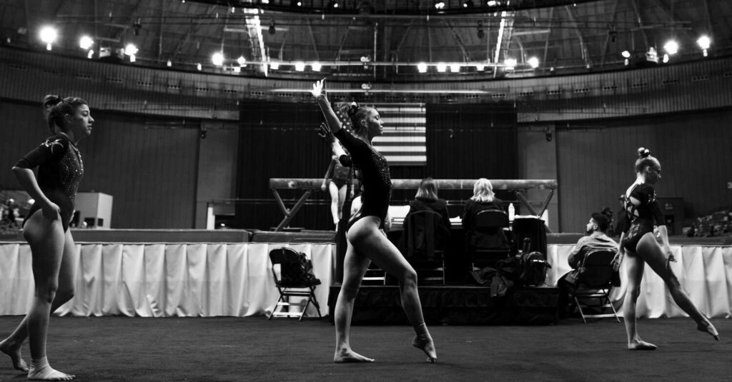 3 gymnast athletes during exercise