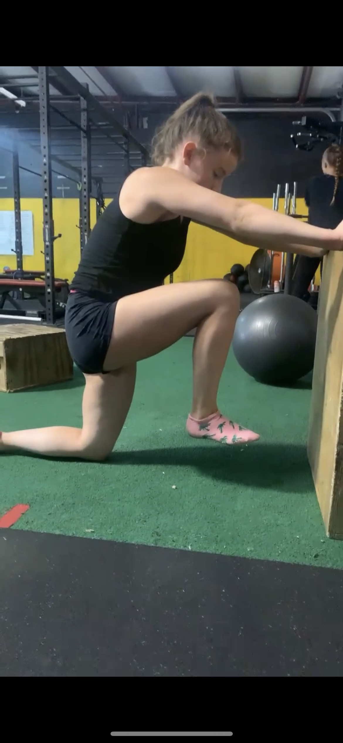 Here we have an outstanding athlete of ours doing a hip flexion end range lift off. This exercise is designed to train the hip flexors in ranges that we don’t typically use. We want to ensure that our athletes are strong and durable in as many ranges as possible. This helps reduce risk for injury as well as helps us give them access more movement possibilities.